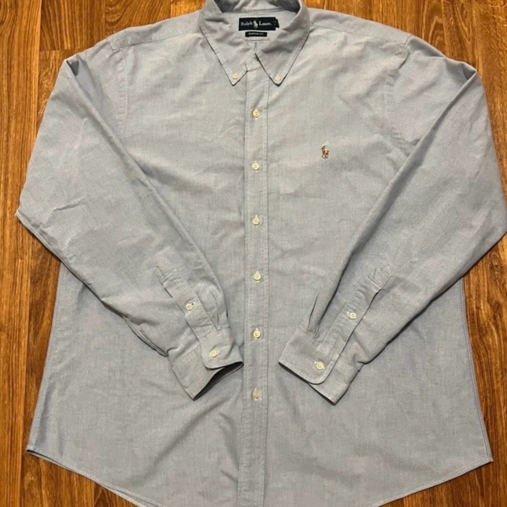 Ralph Lauren Button Up Shirt Men XL Blue Custom‎ Fit Oxford Flesh Pony Logo